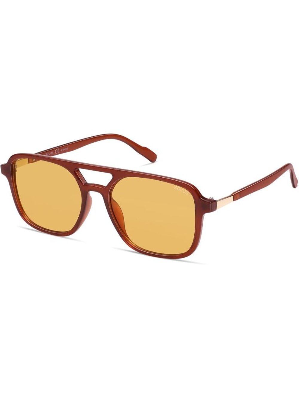 Women's Brown Yellow Trendy Rectangle Retro Aviator Sunglasses Elegant Design